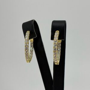 925 Sterling Silver 18k gold dipped CZ Hoop Earrings Large Iced Out Round Hoops
